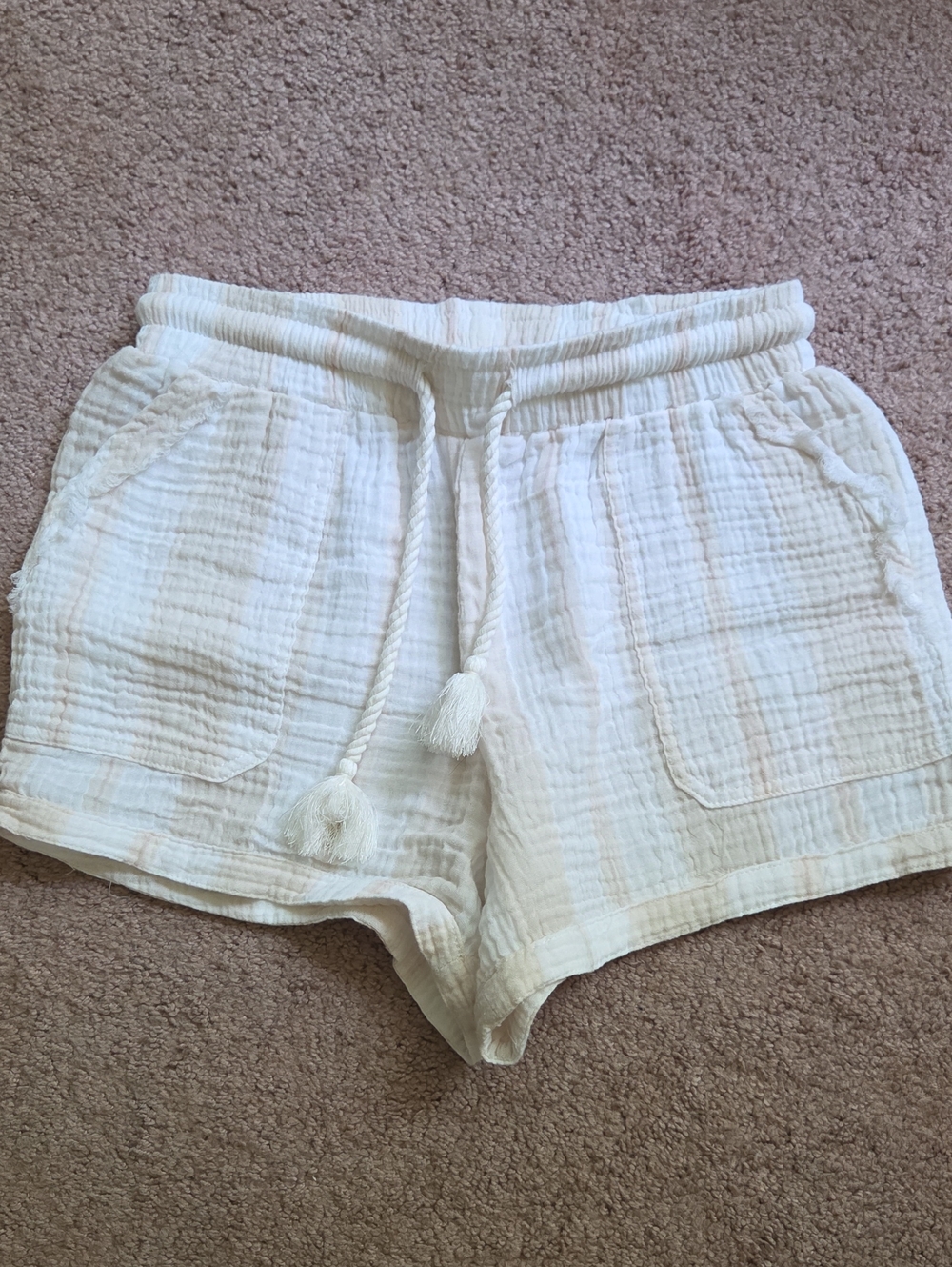 Ocean Drive Cream Gauze High-Waist Drawstring Shorts